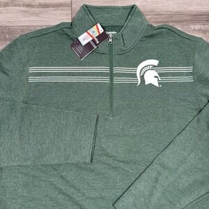Michigan State Spartans Men's XL Quarter Zip Pullover Top Green Logo Size XL NEW